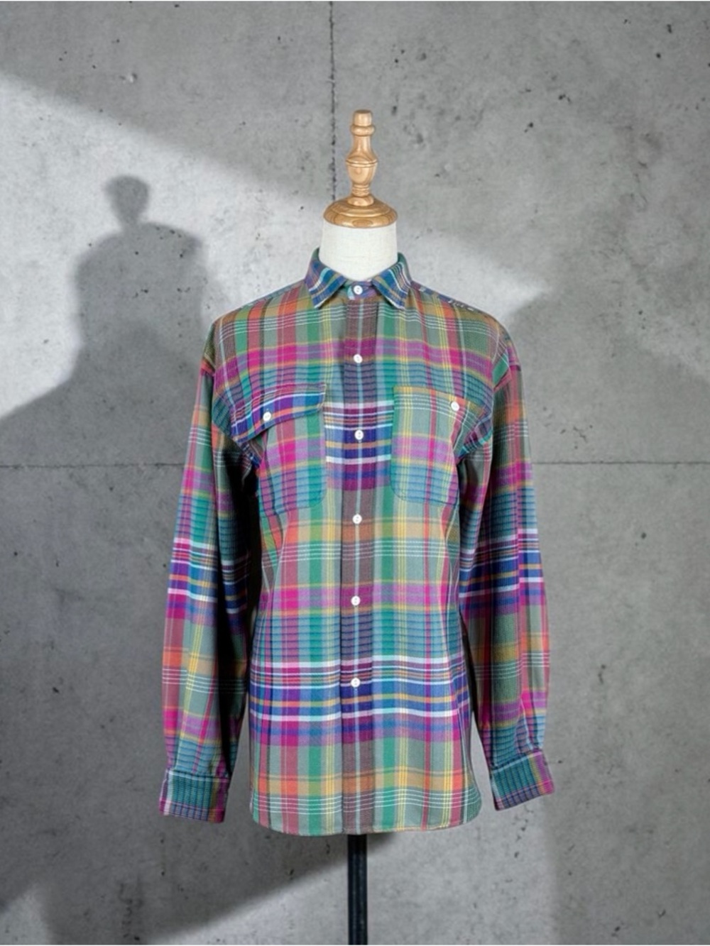 Ralph Lauren Blue Label c. 1980s Button-Down Shirt Sunset Madras Plaid | 10